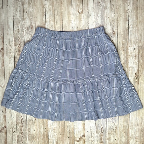Max Studio Blue and White Gingham Tiered Mini Skirt with Ruffles Medium - Picture 4 of 6